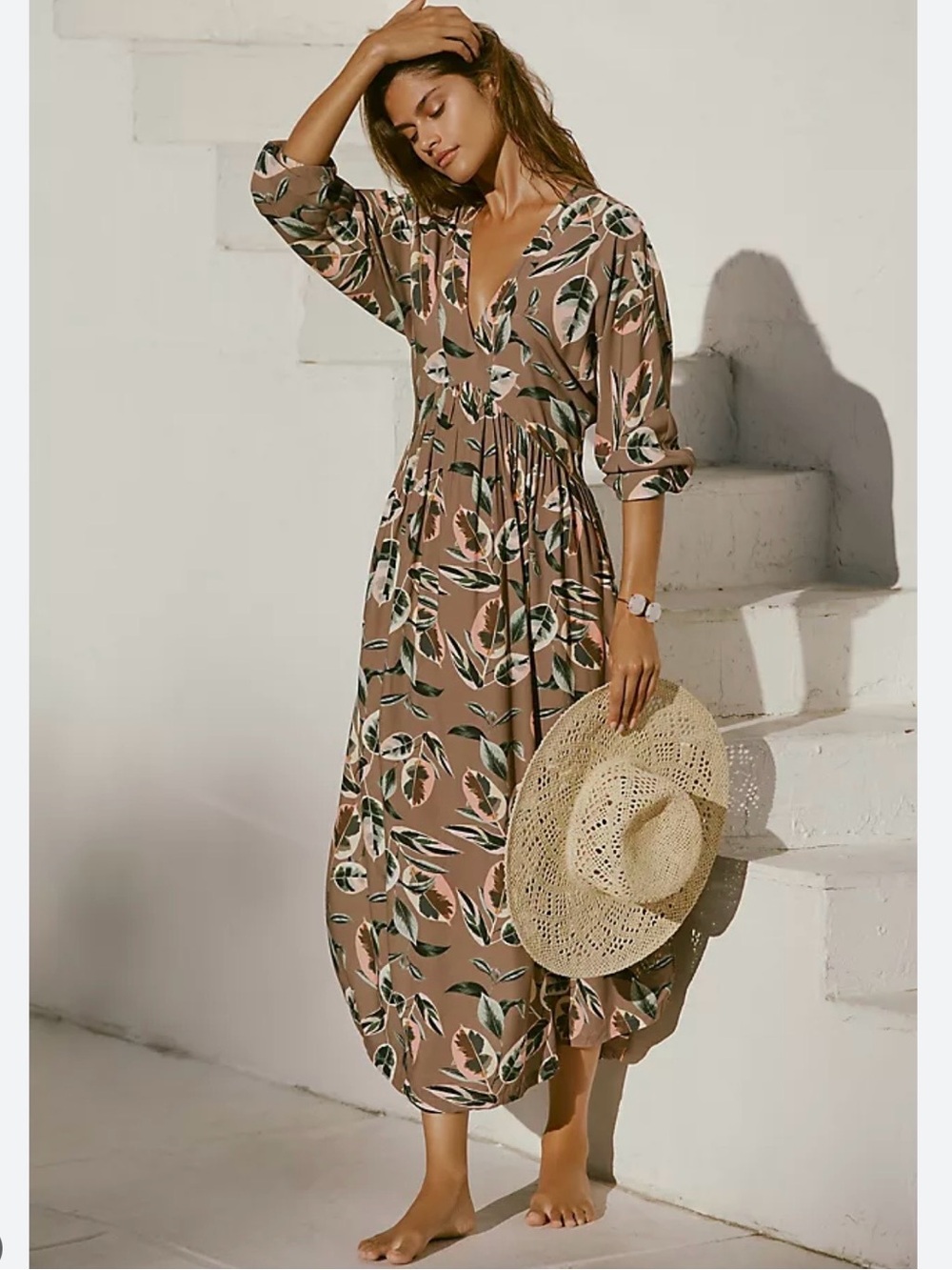 NWOT Anthro Malai Floral V-Neck Midi Dress Mauve S